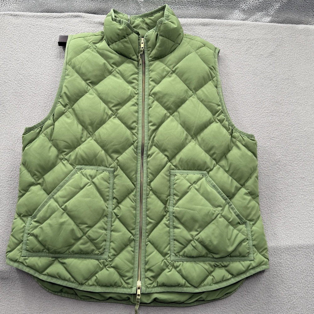 J.Crew Vest Womens XL Green Quilted Insulated Puffer Full Zip Pockets Warm